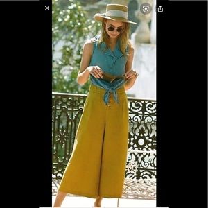 Anthropologie Pull-on Linen Blend Wide Leg Pant